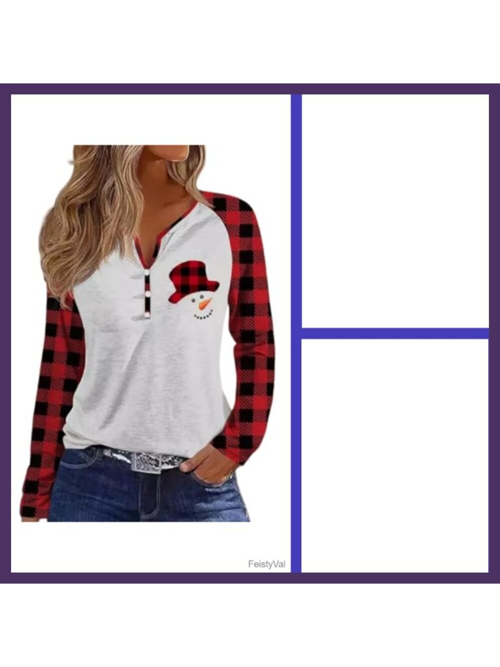 Long Sleeve Notch Neck Christmas T-Shirt Women V-Neck Raglan Xmas Tee